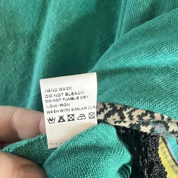 Adore Teal Tapestry Fringe Sweater Size XLarge One Sleeve  One Open Side - Picture 6 of 7